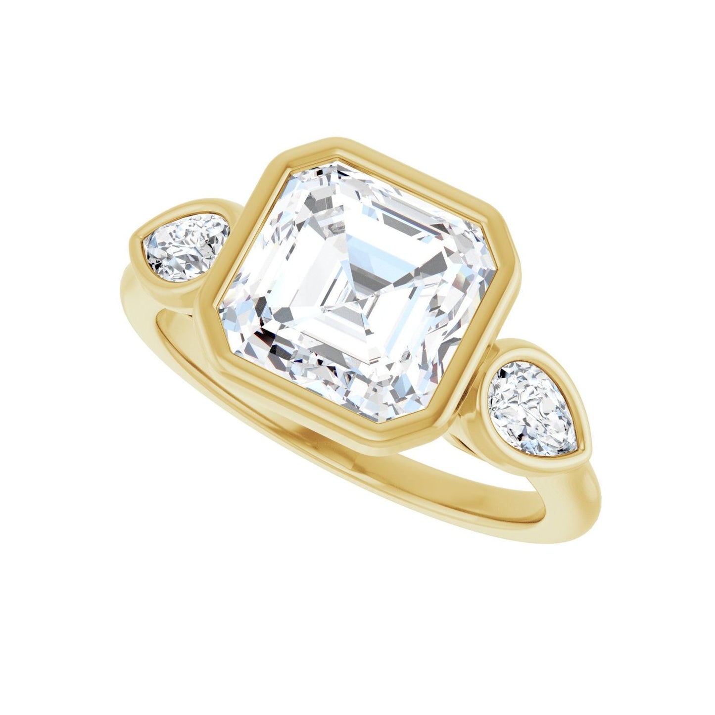 Asscher Bezel-Set Three-Stone Engagement Ring | Metal Type=14K Yellow Gold | Center Stone Size=3 CT | Image 5