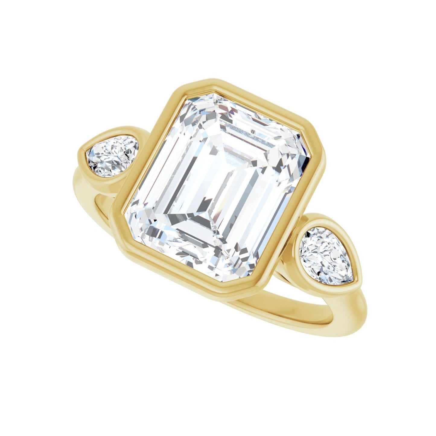 Emerald Bezel-Set Three-Stone Engagement Ring | Metal Type=14K Yellow Gold | Center Stone Size=3 CT | Image 5