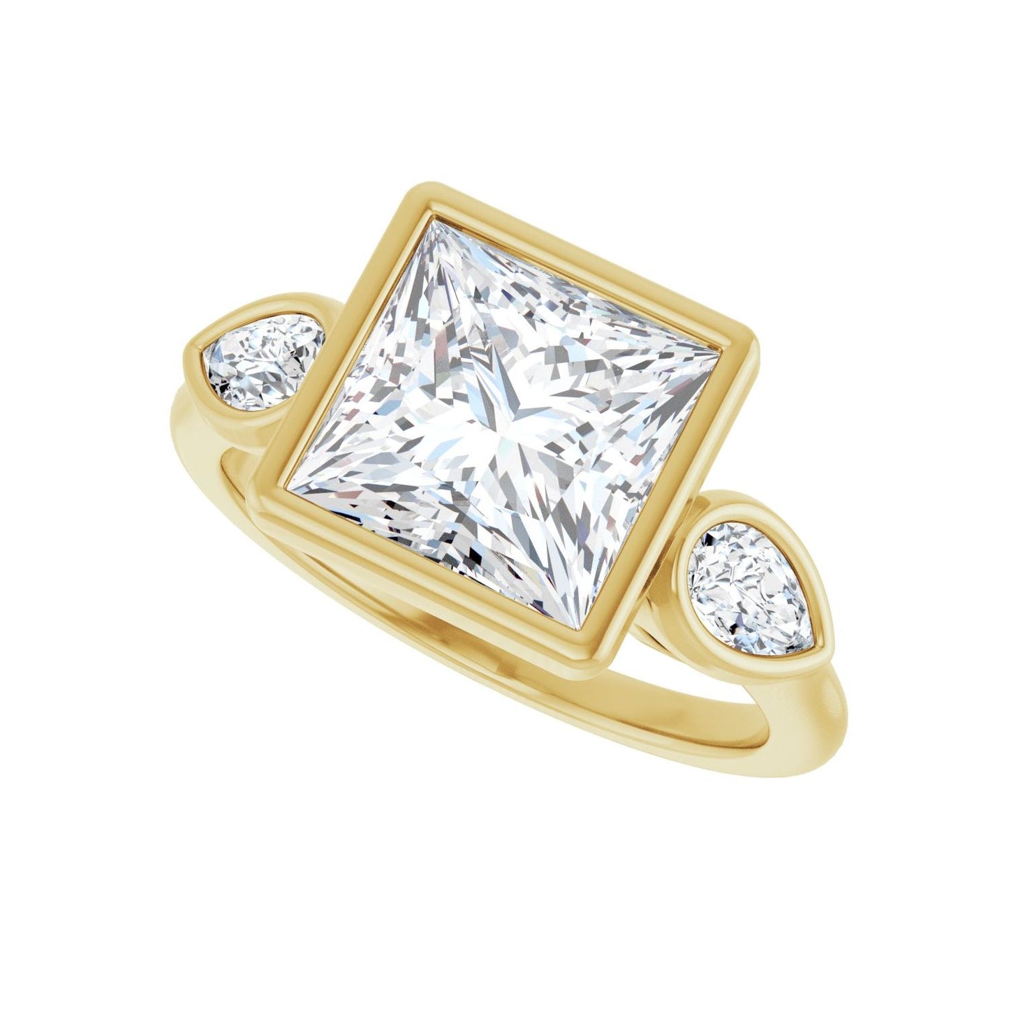 Square Bezel-Set Three-Stone Engagement Ring | Metal Type=14K Yellow Gold | Center Stone Size=3 CT | Image 5