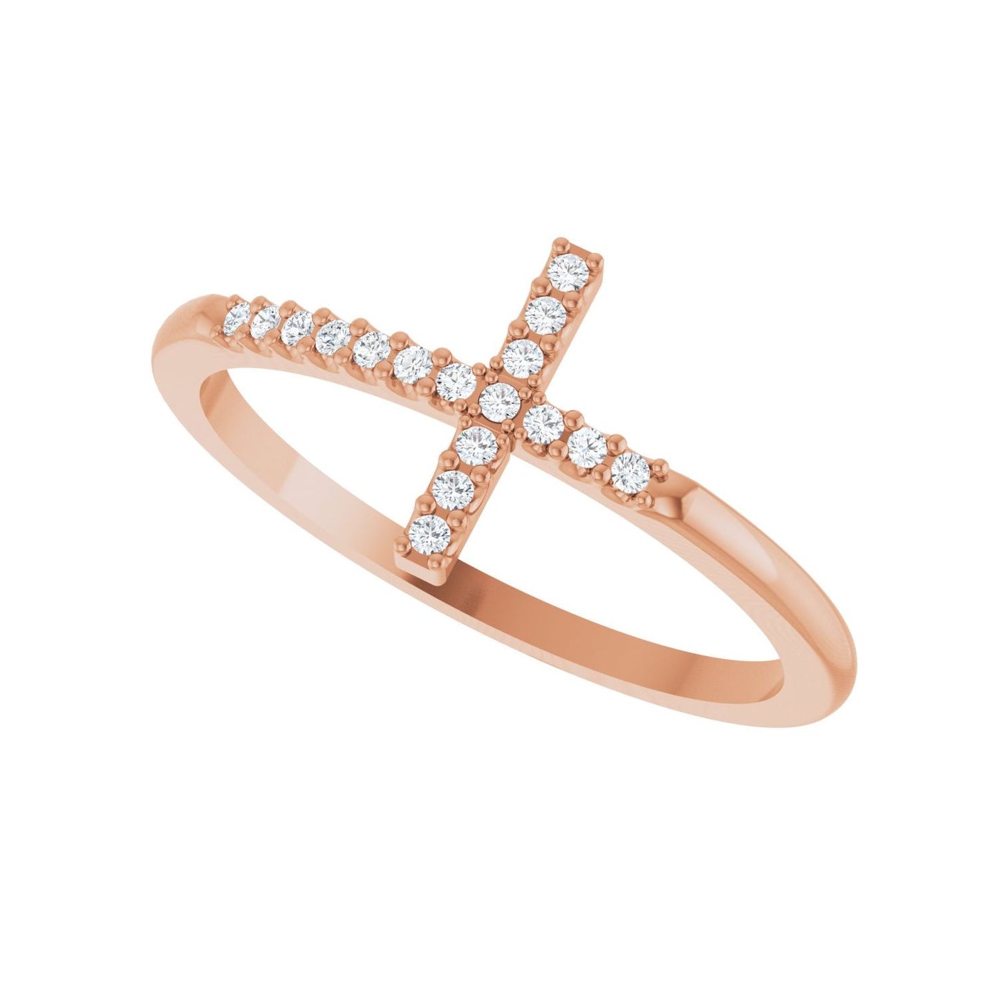 Sideways Cross Ring - Round 1MM-2.5MM | Metal Type=14K Rose Gold | Diamond Size=1MM | Image 2