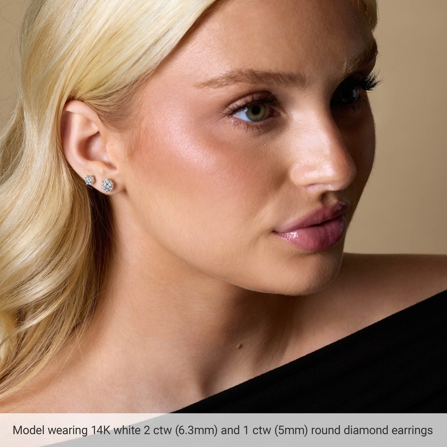 Round 6-Prong Stud Earrings | Metal Type=14K Yellow Gold | Center Stone Size=3 TCW | Image 3