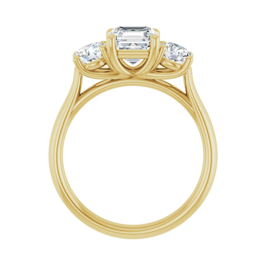 Asscher Three-Stone Engagement Ring | Metal Type=14K Yellow Gold | Center Stone Size=1 CT | Image 2