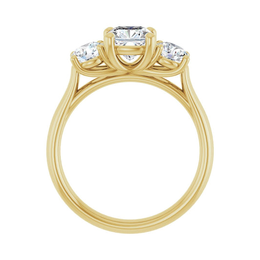 Cushion Three-Stone Engagement Ring | Metal Type=14K Yellow Gold | Center Stone Size=1 CT | Image 2