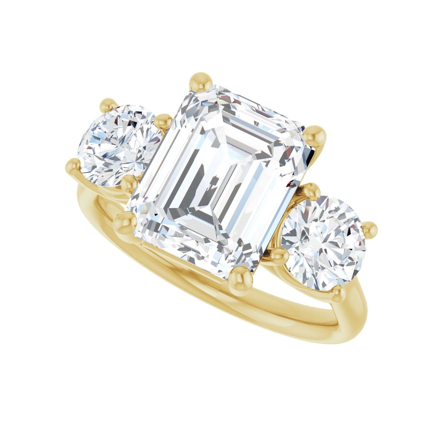 Emerald Three-Stone Engagement Ring | Metal Type=14K Yellow Gold | Center Stone Size=3 CT | Image 5