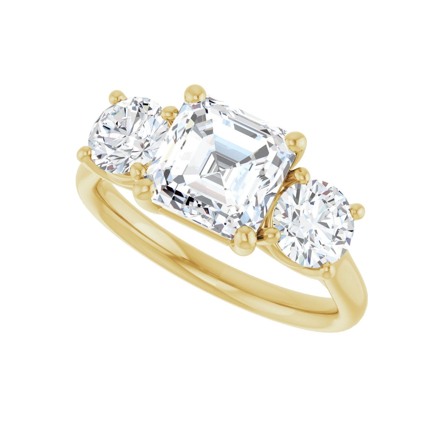 Asscher Three-Stone Engagement Ring | Metal Type=14K Yellow Gold | Center Stone Size=2 CT | Image 5