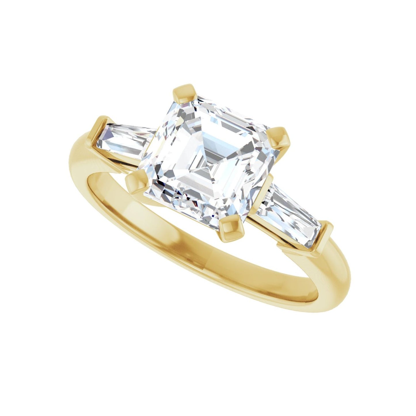 Asscher Three-Stone Engagement Ring | Metal Type=14K Yellow Gold | Center Stone Size=2 CT | Image 5