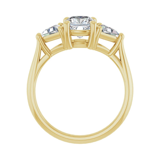 Cushion Three-Stone Engagement Ring | Metal Type=14K Yellow Gold | Center Stone Size=1 CT | Image 2