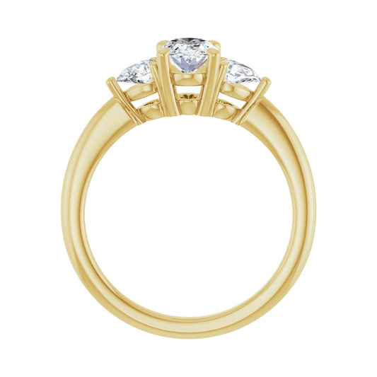 Oval Three-Stone Engagement Ring | Metal Type=14K Yellow Gold | Center Stone Size=1 CT | Image 2