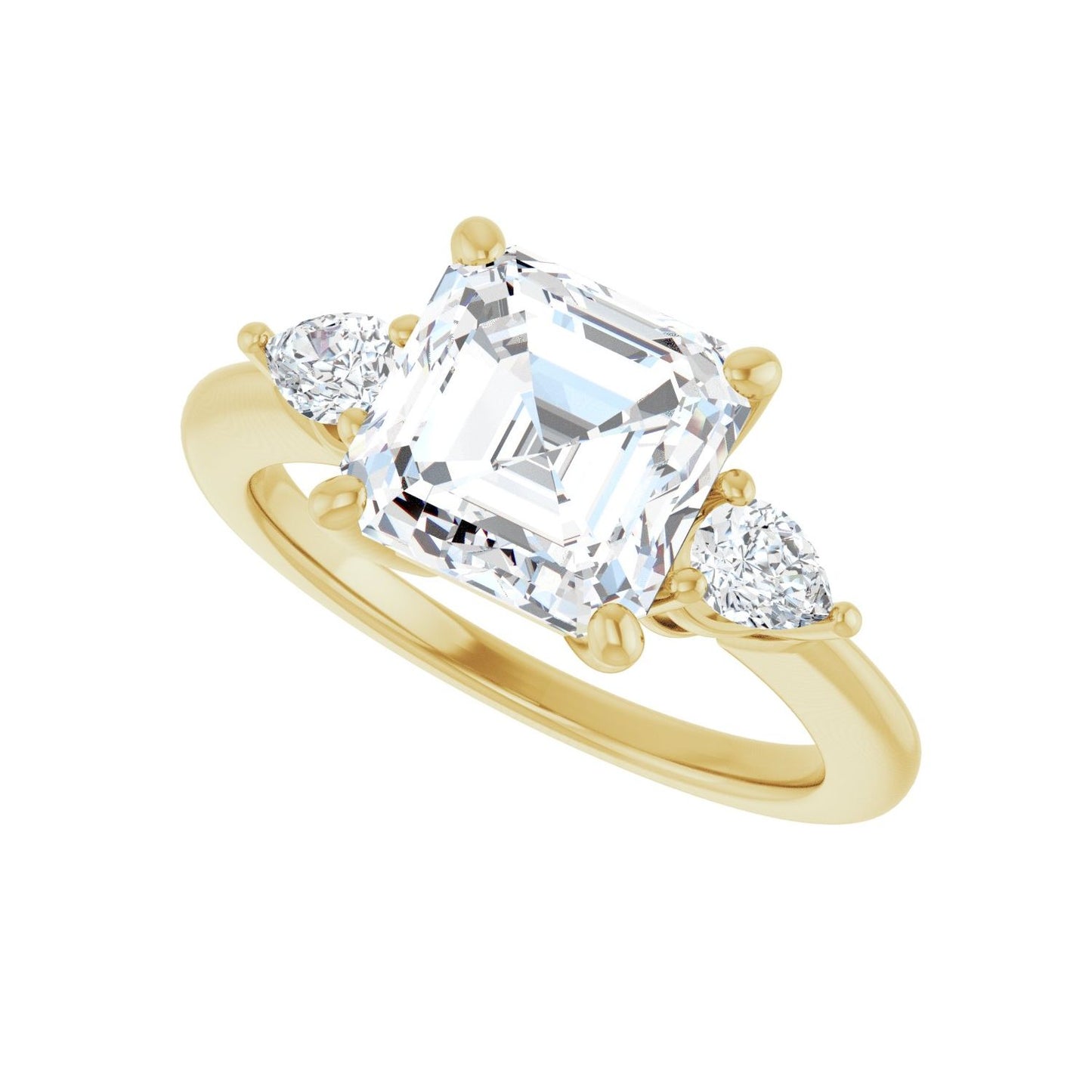 Asscher Three-Stone Engagement Ring | Metal Type=14K Yellow Gold | Center Stone Size=3 CT | Image 5
