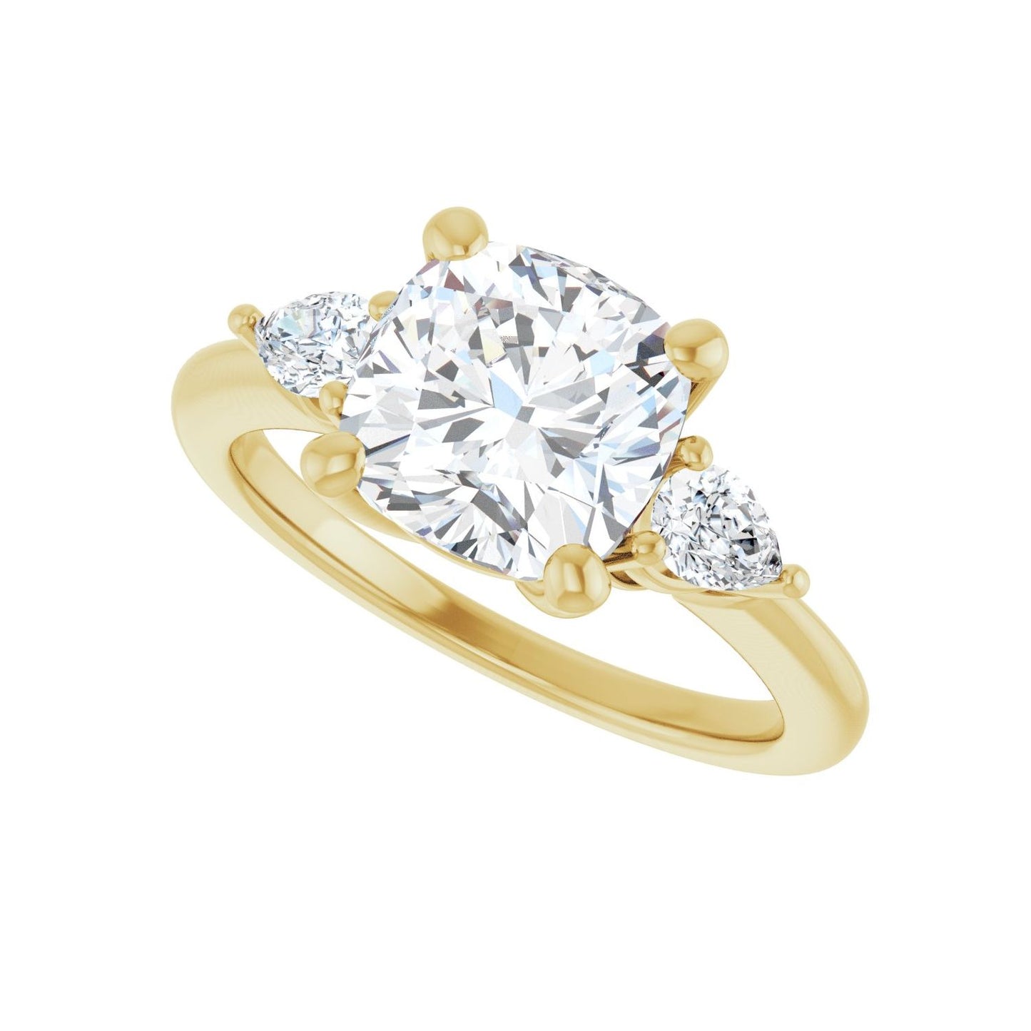 Cushion Three-Stone Engagement Ring | Metal Type=14K Yellow Gold | Center Stone Size=3 CT | Image 5