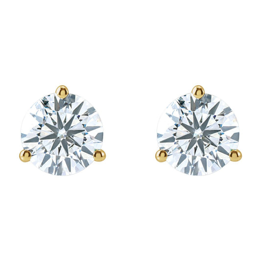 Round 3-Prong Cocktail-Style Stud Earrings | Metal Type=14K Yellow Gold | Center Stone Size=3 TCW | Image 2