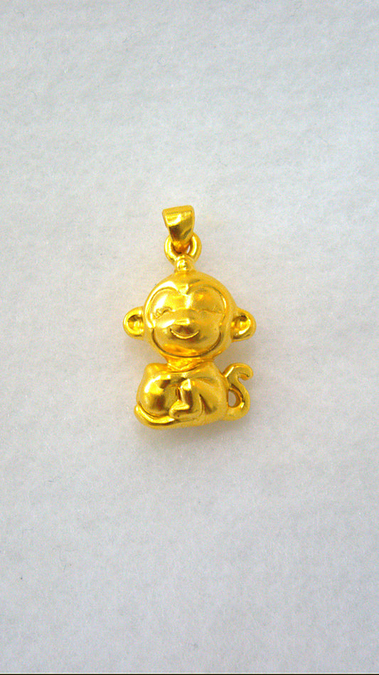 24K Gold Monkey Pendant – Cute Zodiac Monkey Charm, Gold Gift