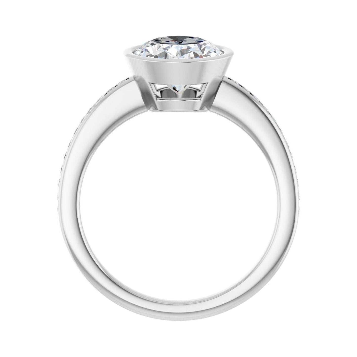 Oval Bezel-Set Solitaire Engagement Ring | Metal Type=14K White Gold | Center Stone Size=2.5 CT | Image 2