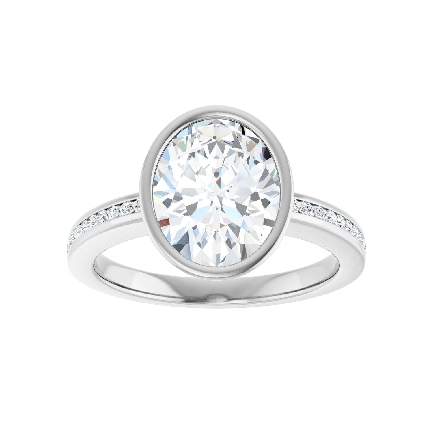 Oval Bezel-Set Solitaire Engagement Ring | Metal Type=14K White Gold | Center Stone Size=2.5 CT | Image 3