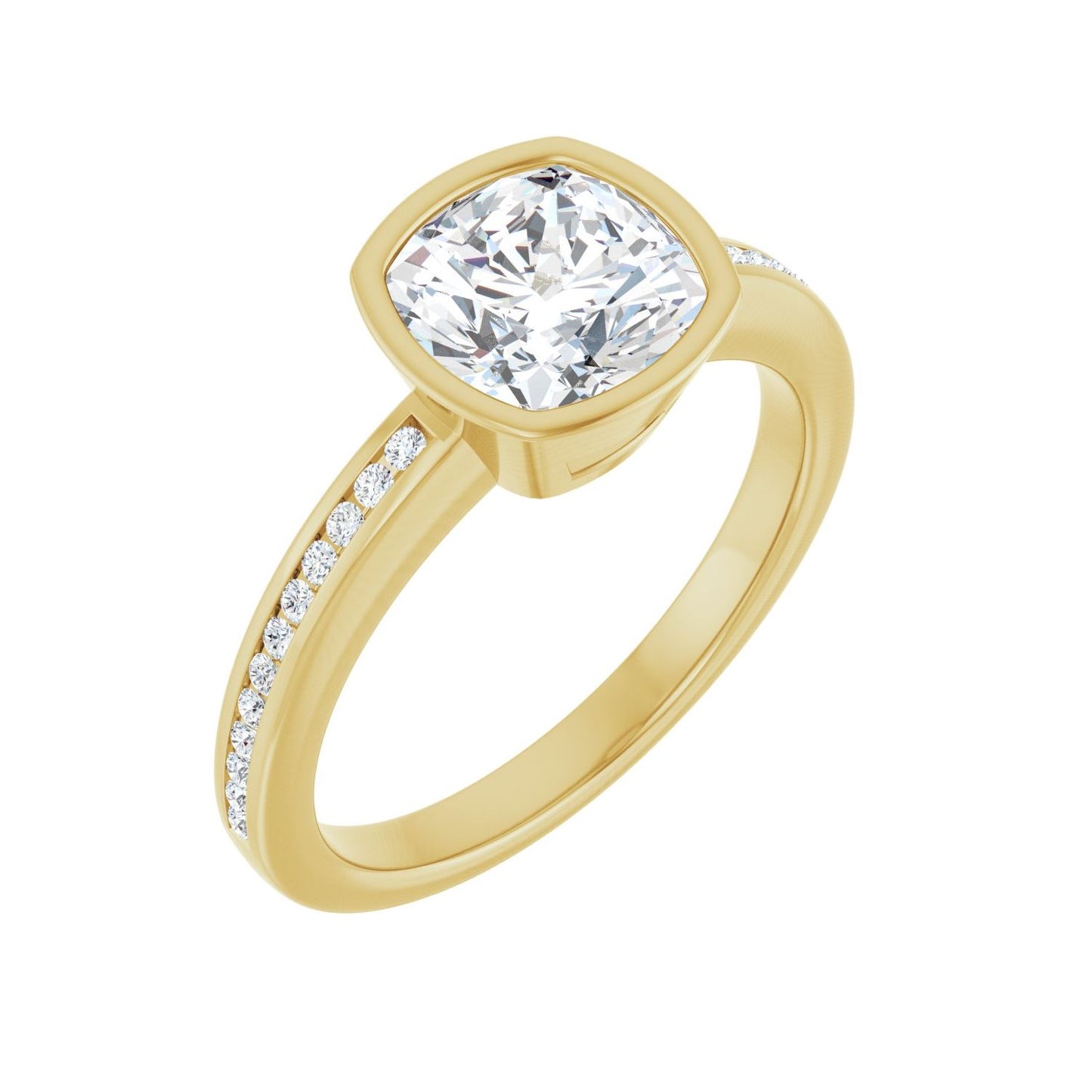 Cushion Bezel-Set Solitaire Engagement Ring | Metal Type=14K Yellow Gold | Center Stone Size=2 CT | Image 1