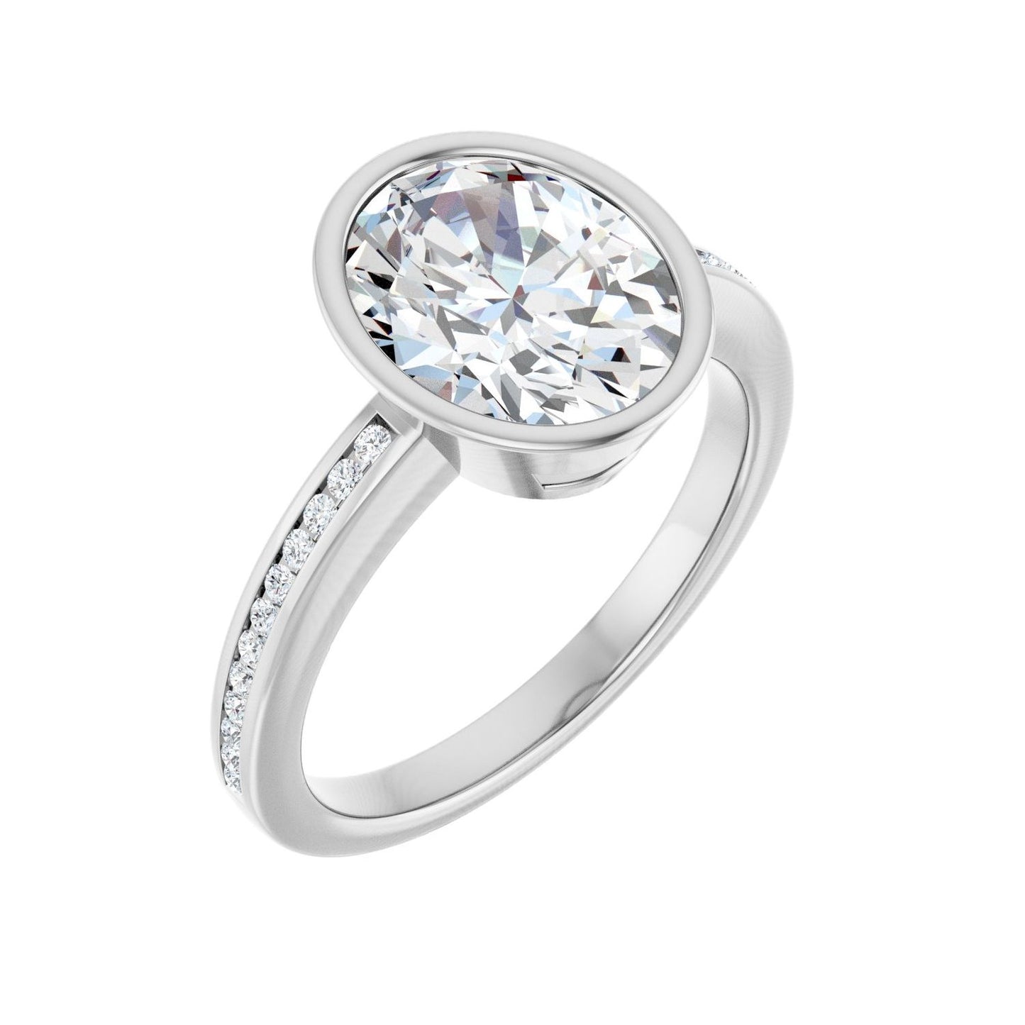 Oval Bezel-Set Solitaire Engagement Ring | Metal Type=14K White Gold | Center Stone Size=2.5 CT | Image 1