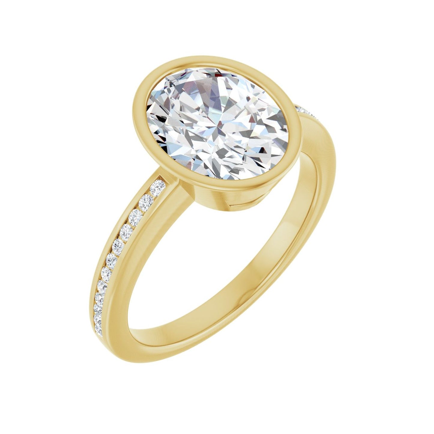 Oval Bezel-Set Solitaire Engagement Ring | Metal Type=14K Yellow Gold | Center Stone Size=2.5 CT | Image 1