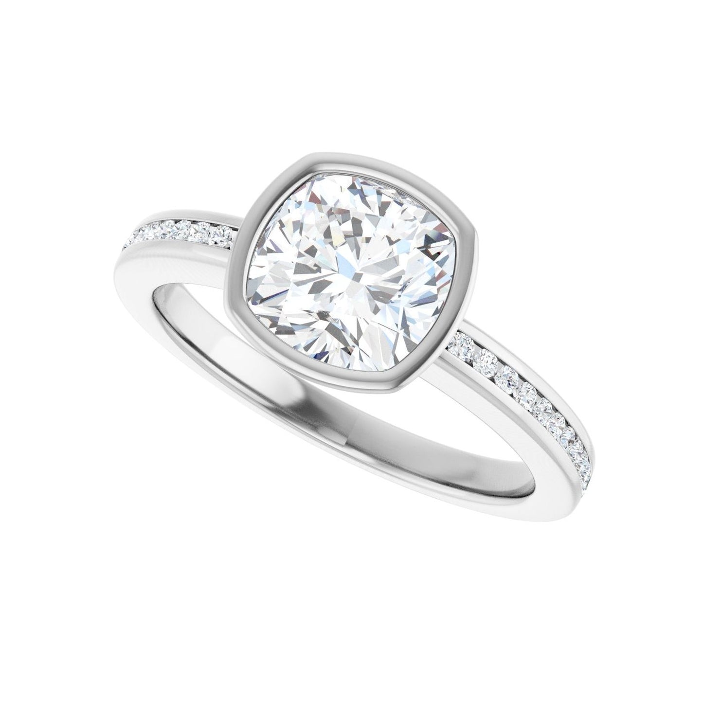 Cushion Bezel-Set Solitaire Engagement Ring | Metal Type=14K White Gold | Center Stone Size=2 CT | Image 5