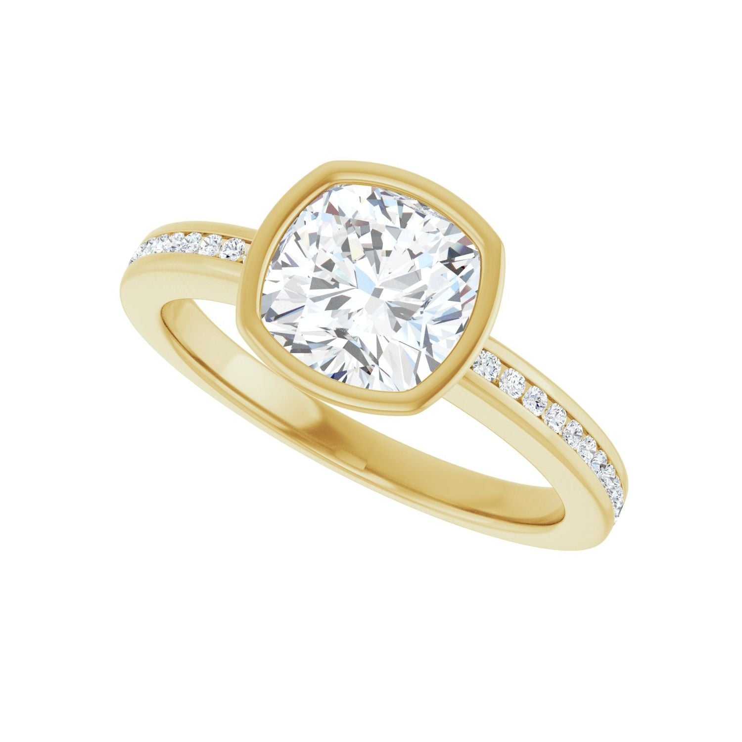 Cushion Bezel-Set Solitaire Engagement Ring | Metal Type=14K Yellow Gold | Center Stone Size=2 CT | Image 5