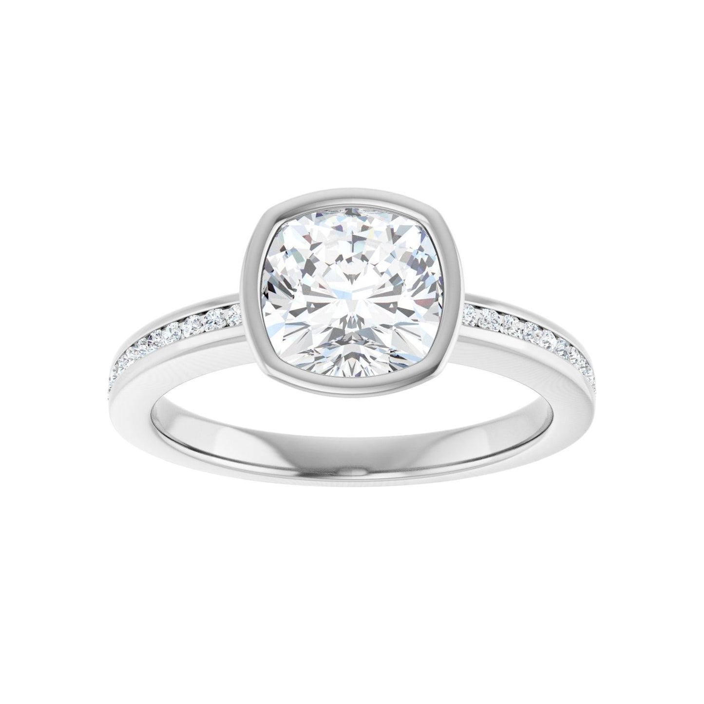 Cushion Bezel-Set Solitaire Engagement Ring | Metal Type=14K White Gold | Center Stone Size=2 CT | Image 3