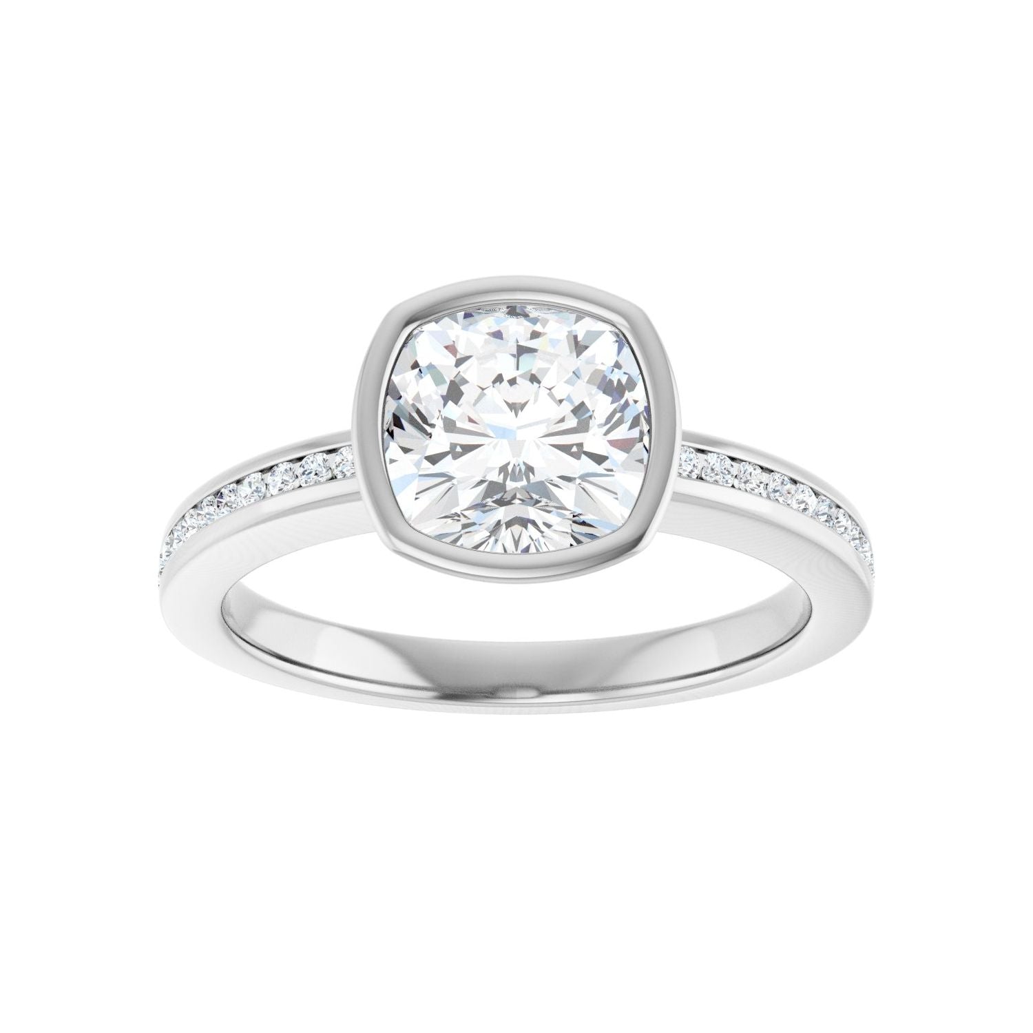 Cushion Bezel-Set Solitaire Engagement Ring | Metal Type=14K White Gold | Center Stone Size=2 CT | Image 3