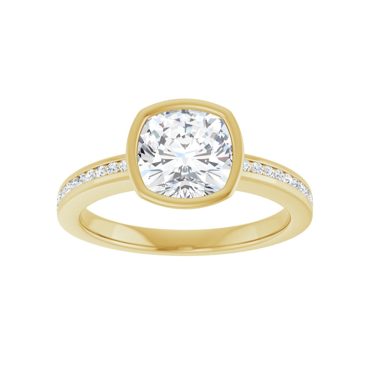 Cushion Bezel-Set Solitaire Engagement Ring | Metal Type=14K Yellow Gold | Center Stone Size=2 CT | Image 3