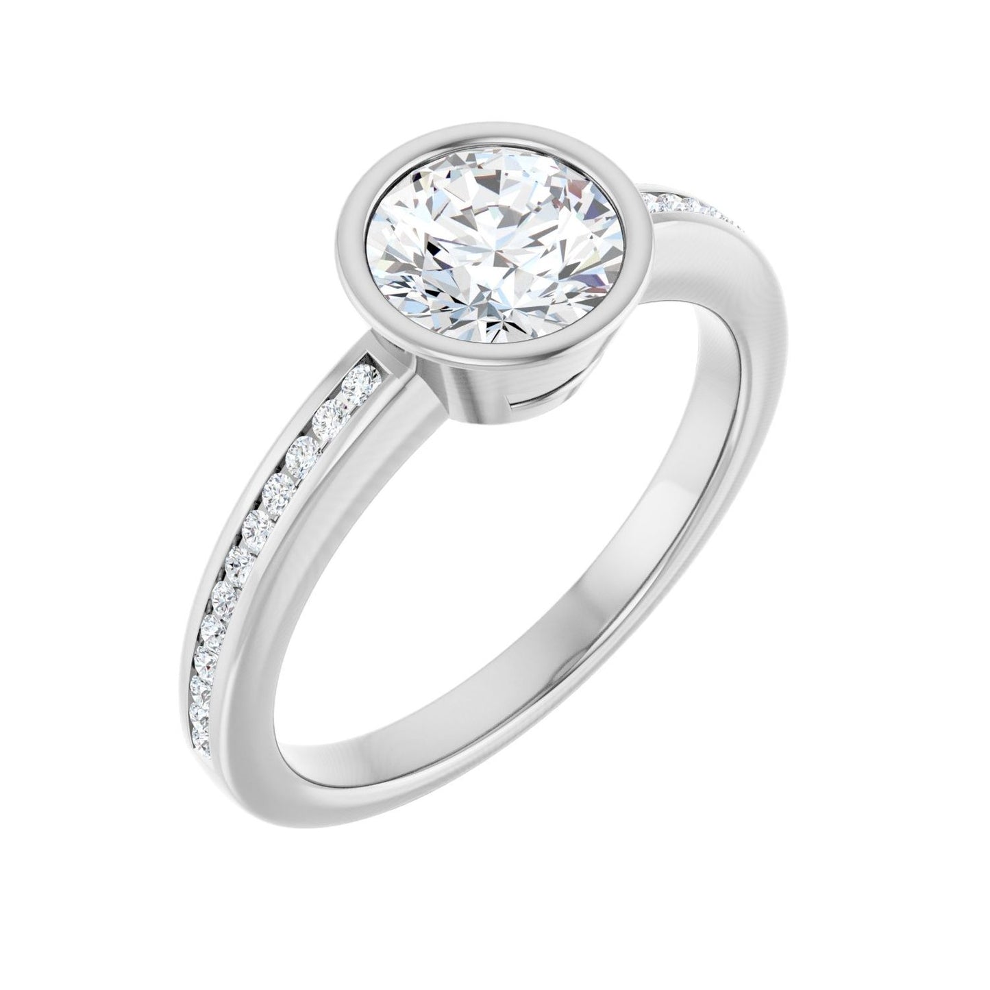 Round Bezel-Set Solitaire Engagement Ring | Metal Type=14K White Gold | Center Stone Size=1 CT | Image 1