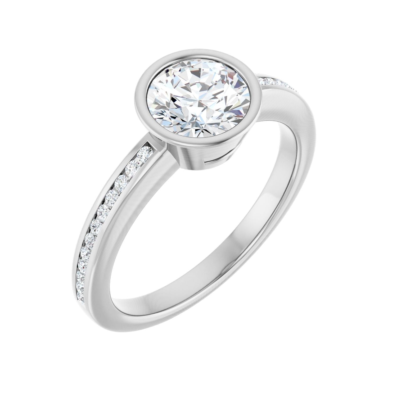 Round Bezel-Set Solitaire Engagement Ring | Metal Type=14K White Gold | Center Stone Size=1 CT | Image 1