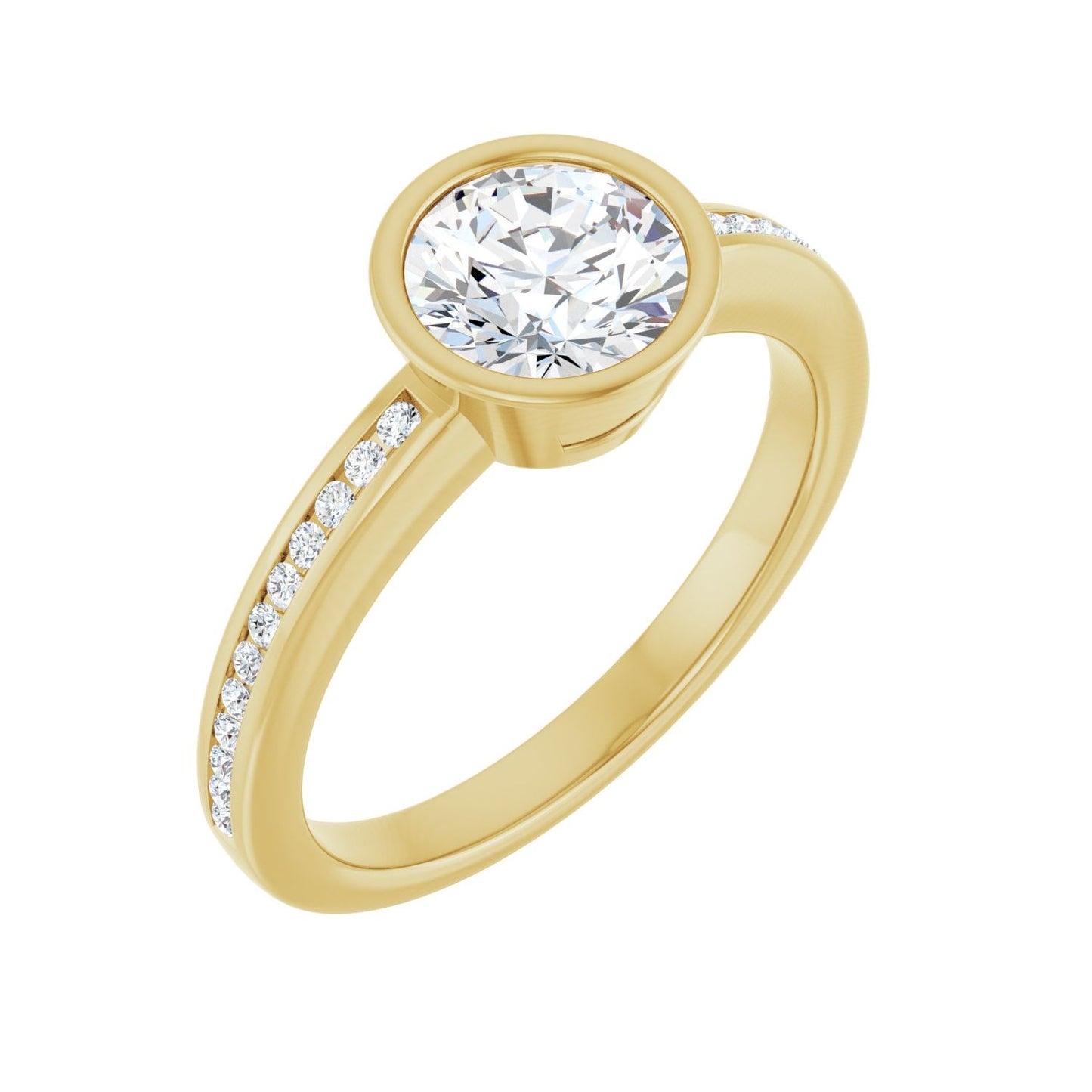 Round Bezel-Set Solitaire Engagement Ring | Metal Type=14K Yellow Gold | Center Stone Size=1 CT | Image 1