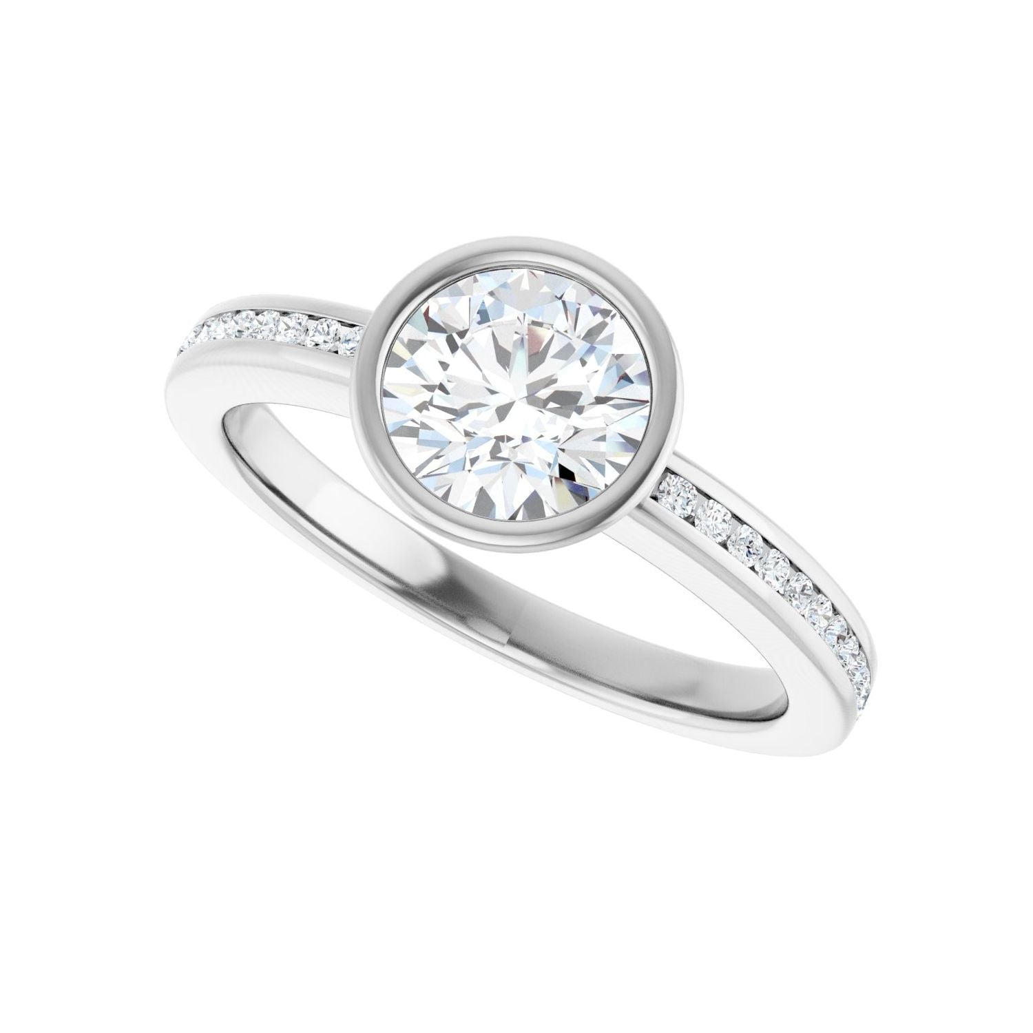 Round Bezel-Set Solitaire Engagement Ring | Metal Type=14K White Gold | Center Stone Size=1 CT | Image 5