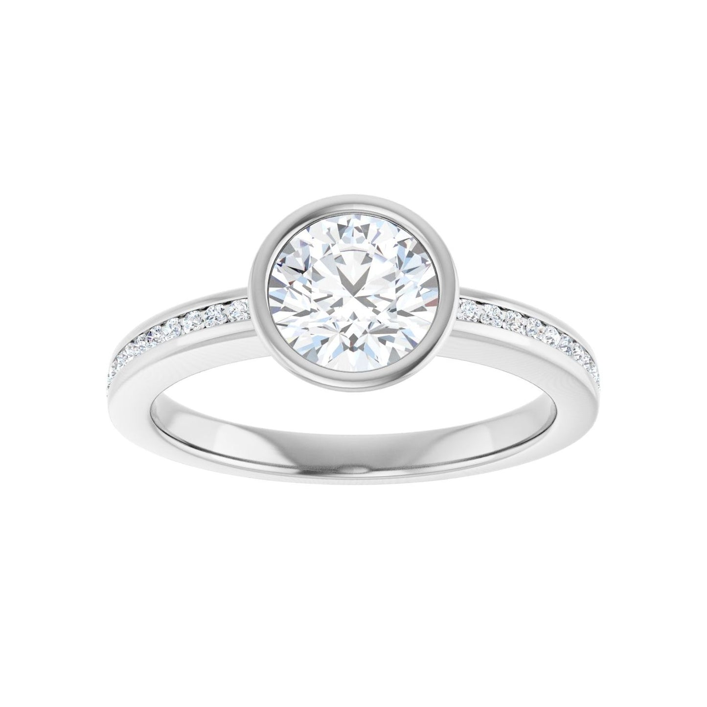 Round Bezel-Set Solitaire Engagement Ring | Metal Type=14K White Gold | Center Stone Size=1 CT | Image 3