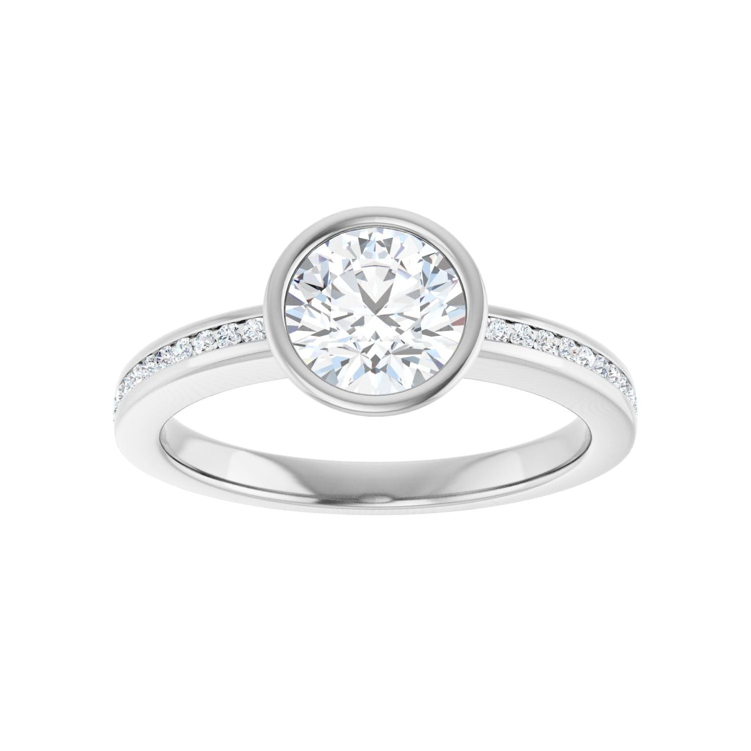 Round Bezel-Set Solitaire Engagement Ring | Metal Type=14K White Gold | Center Stone Size=1 CT | Image 3