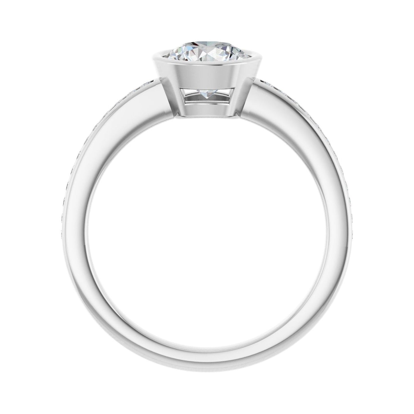 Round Bezel-Set Solitaire Engagement Ring | Metal Type=14K White Gold | Center Stone Size=1 CT | Image 2