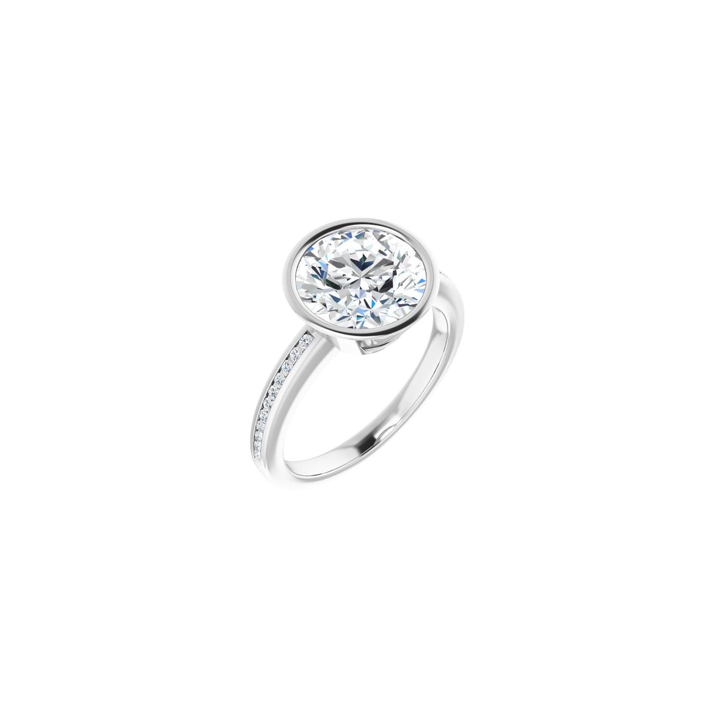 Round Bezel-Set Solitaire Engagement Ring | Metal Type=14K White Gold | Center Stone Size=3 CT | Image 1