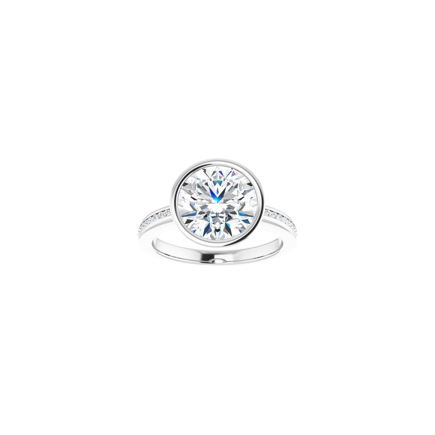 Round Bezel-Set Solitaire Engagement Ring | Metal Type=14K White Gold | Center Stone Size=3 CT | Image 3