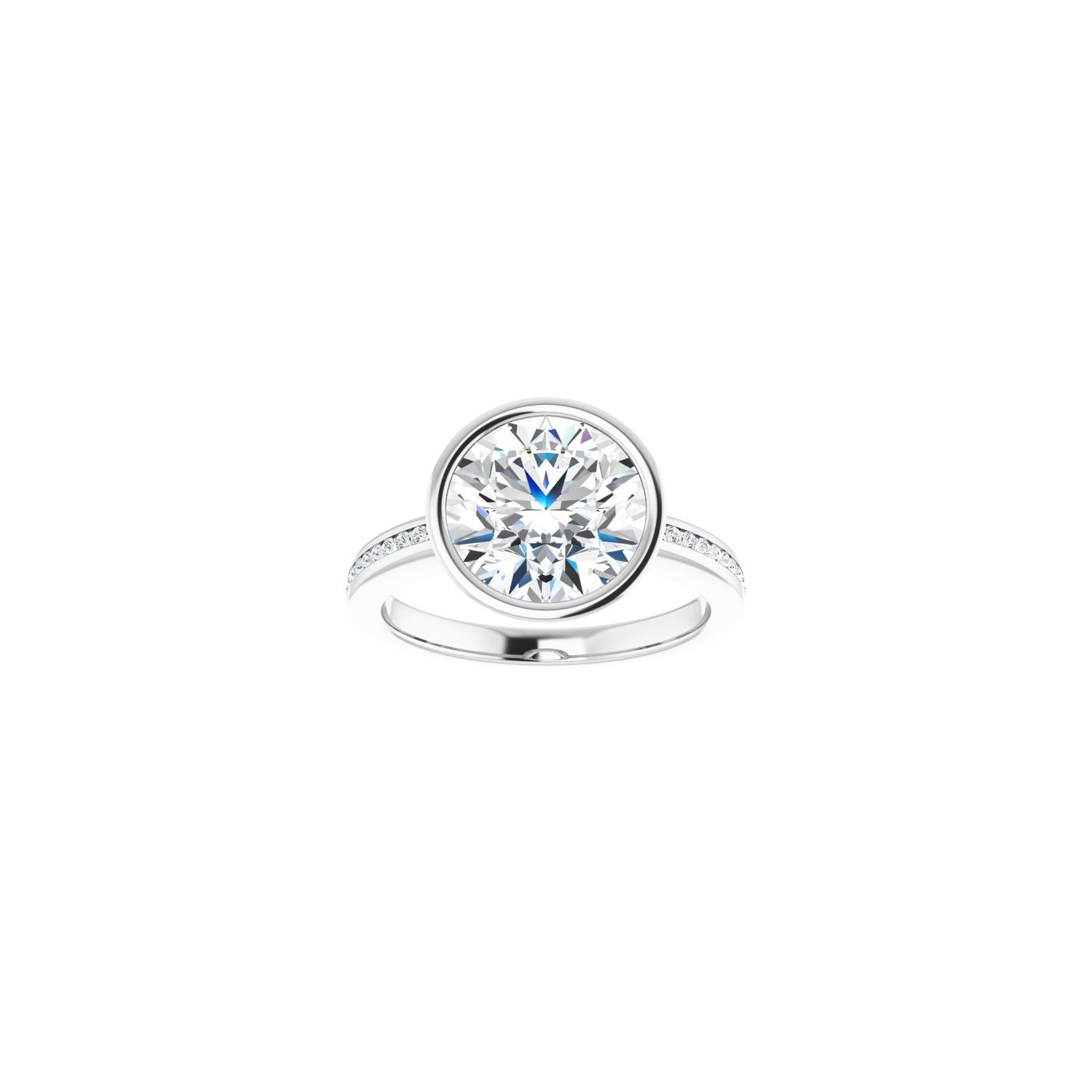 Round Bezel-Set Solitaire Engagement Ring | Metal Type=14K White Gold | Center Stone Size=3 CT | Image 3