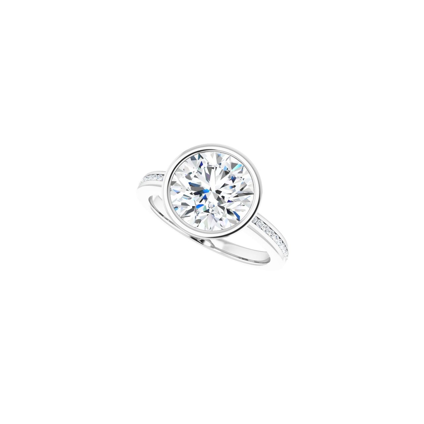 Round Bezel-Set Solitaire Engagement Ring | Metal Type=14K White Gold | Center Stone Size=3 CT | Image 5