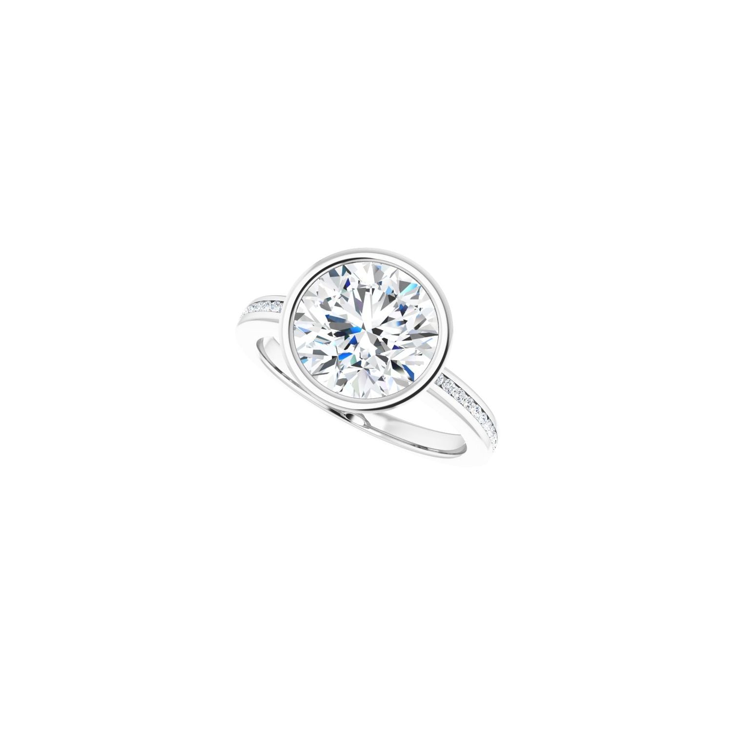 Round Bezel-Set Solitaire Engagement Ring | Metal Type=14K White Gold | Center Stone Size=3 CT | Image 5