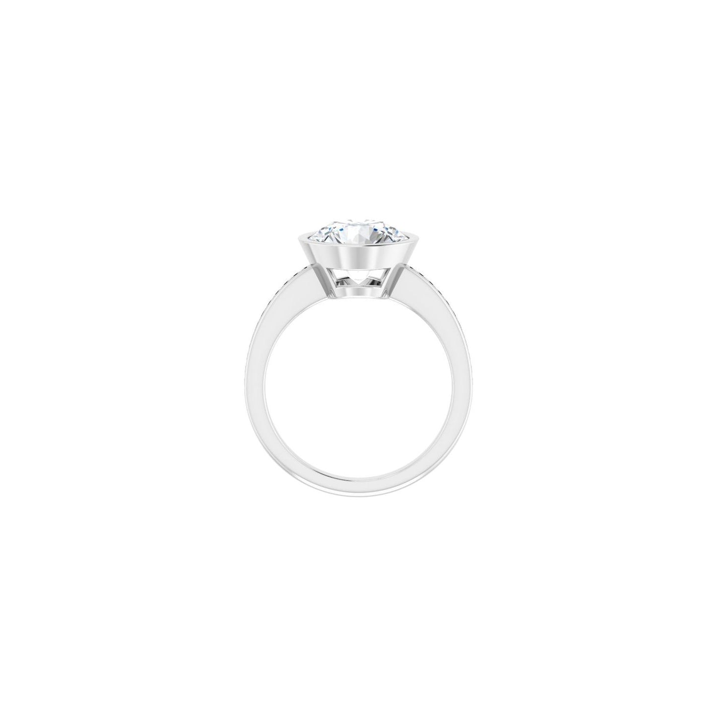 Round Bezel-Set Solitaire Engagement Ring | Metal Type=14K White Gold | Center Stone Size=3 CT | Image 2