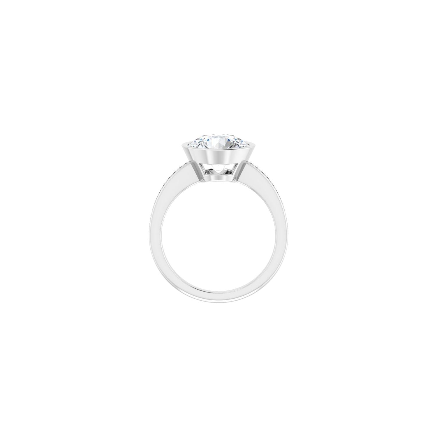 Round Bezel-Set Solitaire Engagement Ring | Metal Type=14K White Gold | Center Stone Size=3 CT | Image 2