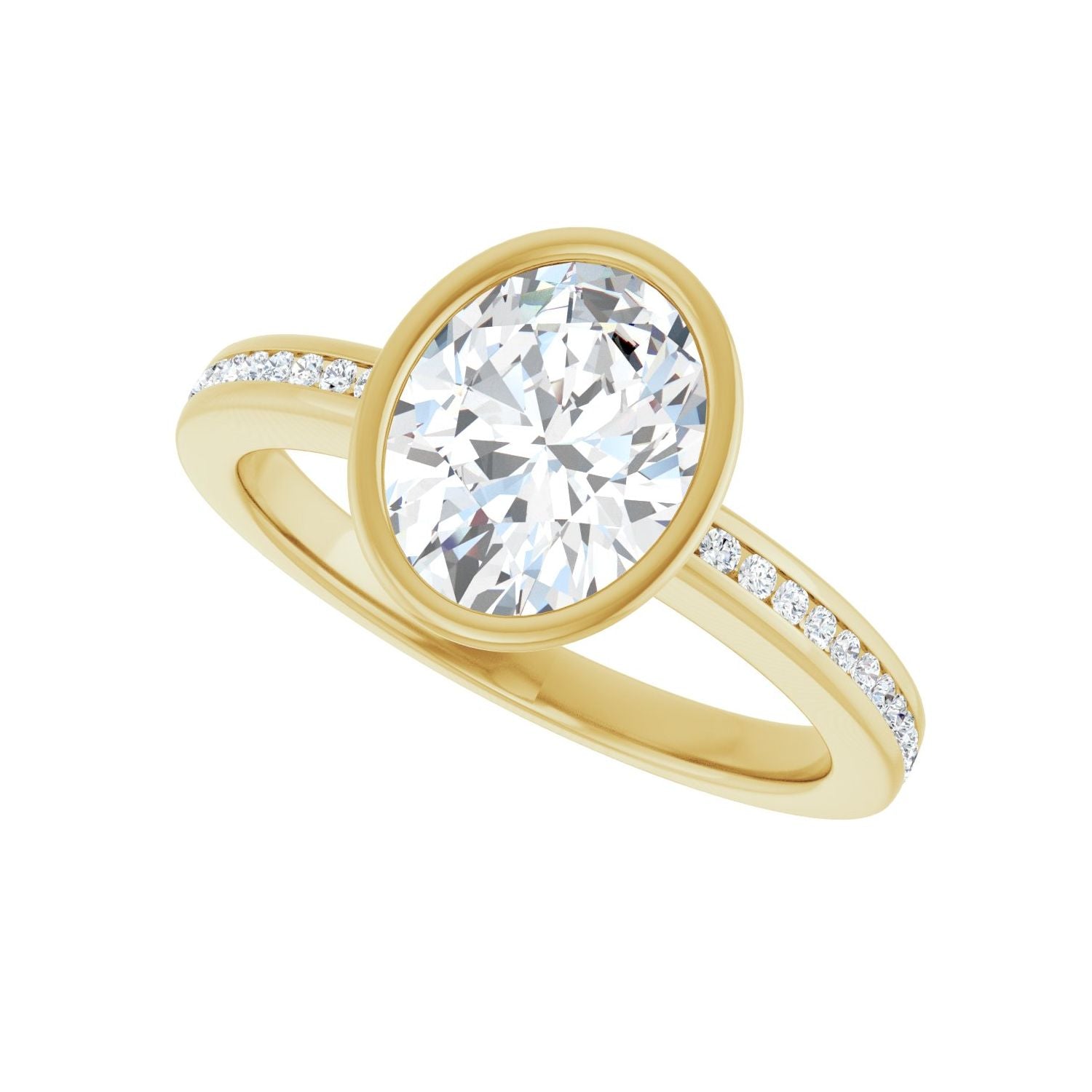 Oval Bezel-Set Solitaire Engagement Ring | Metal Type=14K Yellow Gold | Center Stone Size=2 CT | Image 5