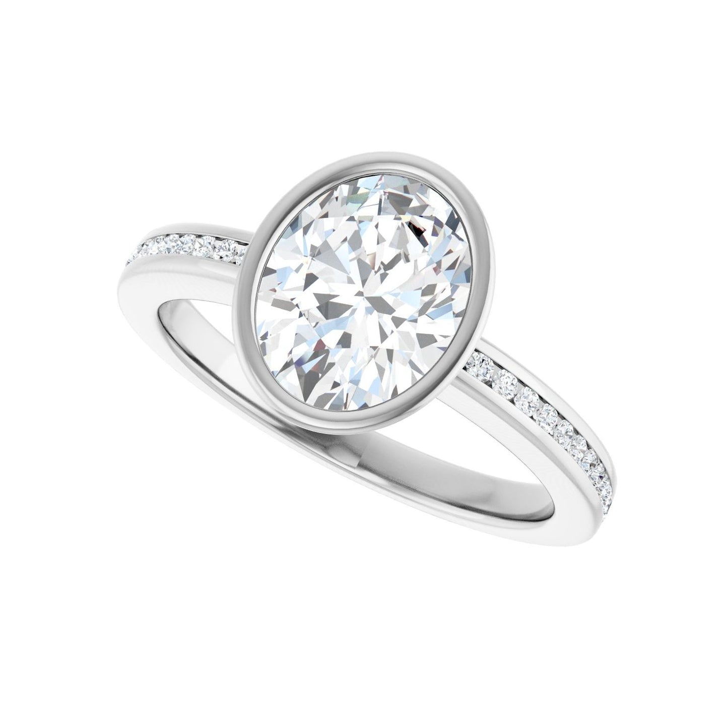 Oval Bezel-Set Solitaire Engagement Ring | Metal Type=14K White Gold | Center Stone Size=2 CT | Image 5