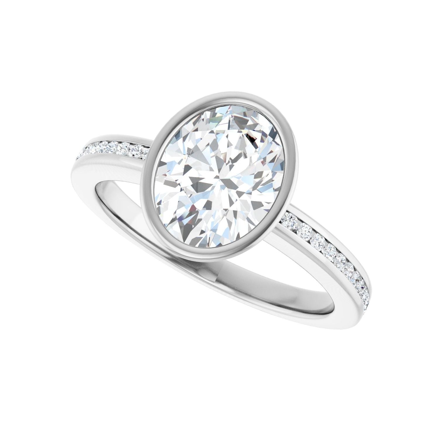 Oval Bezel-Set Solitaire Engagement Ring | Metal Type=14K White Gold | Center Stone Size=2 CT | Image 5