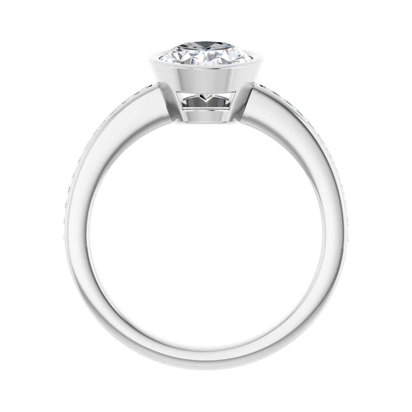 Oval Bezel-Set Solitaire Engagement Ring | Metal Type=14K White Gold | Center Stone Size=2 CT | Image 2