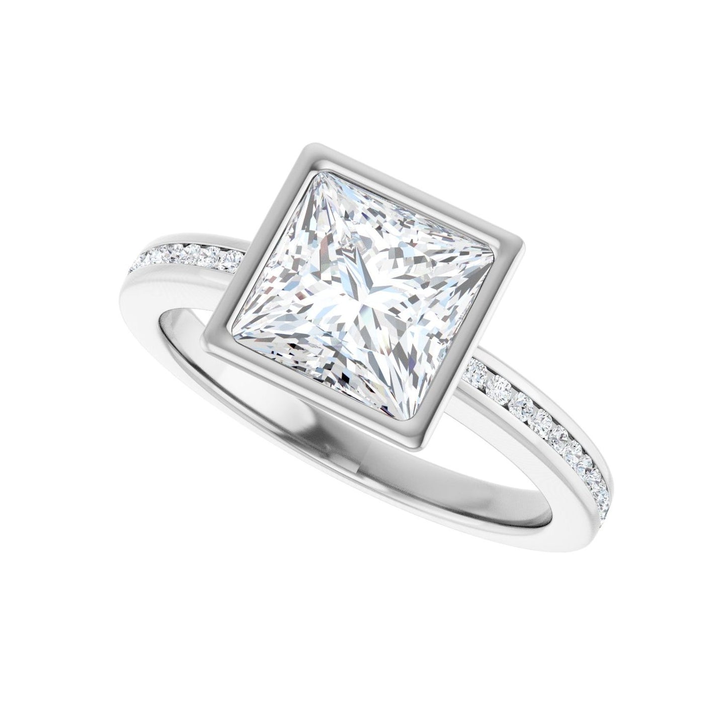 Square Bezel-Set Solitaire Engagement Ring | Metal Type=14K White Gold | Center Stone Size=2 CT | Image 5