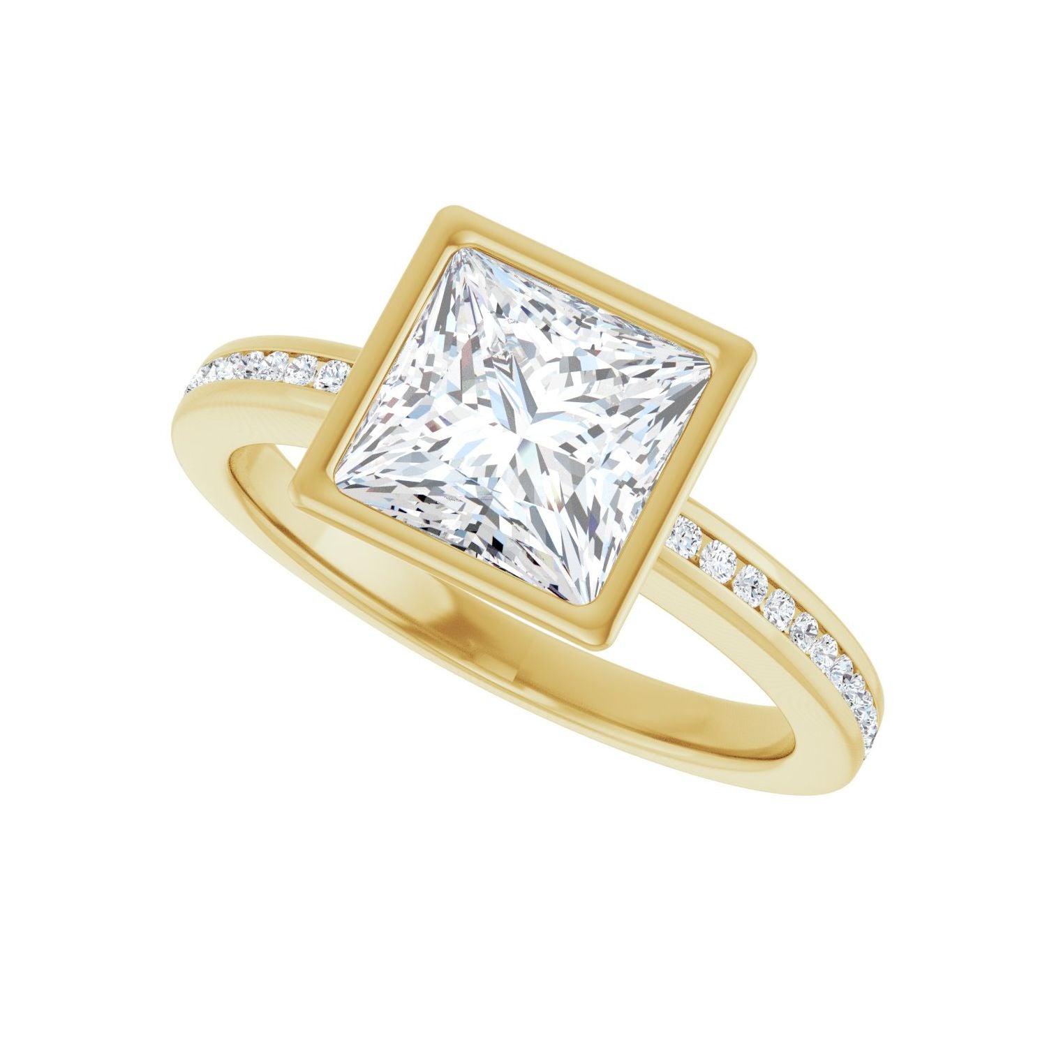 Square Bezel-Set Solitaire Engagement Ring | Metal Type=14K Yellow Gold | Center Stone Size=2 CT | Image 5