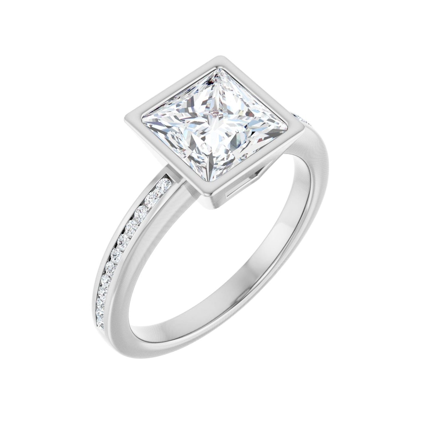 Square Bezel-Set Solitaire Engagement Ring | Metal Type=14K White Gold | Center Stone Size=2 CT | Image 1