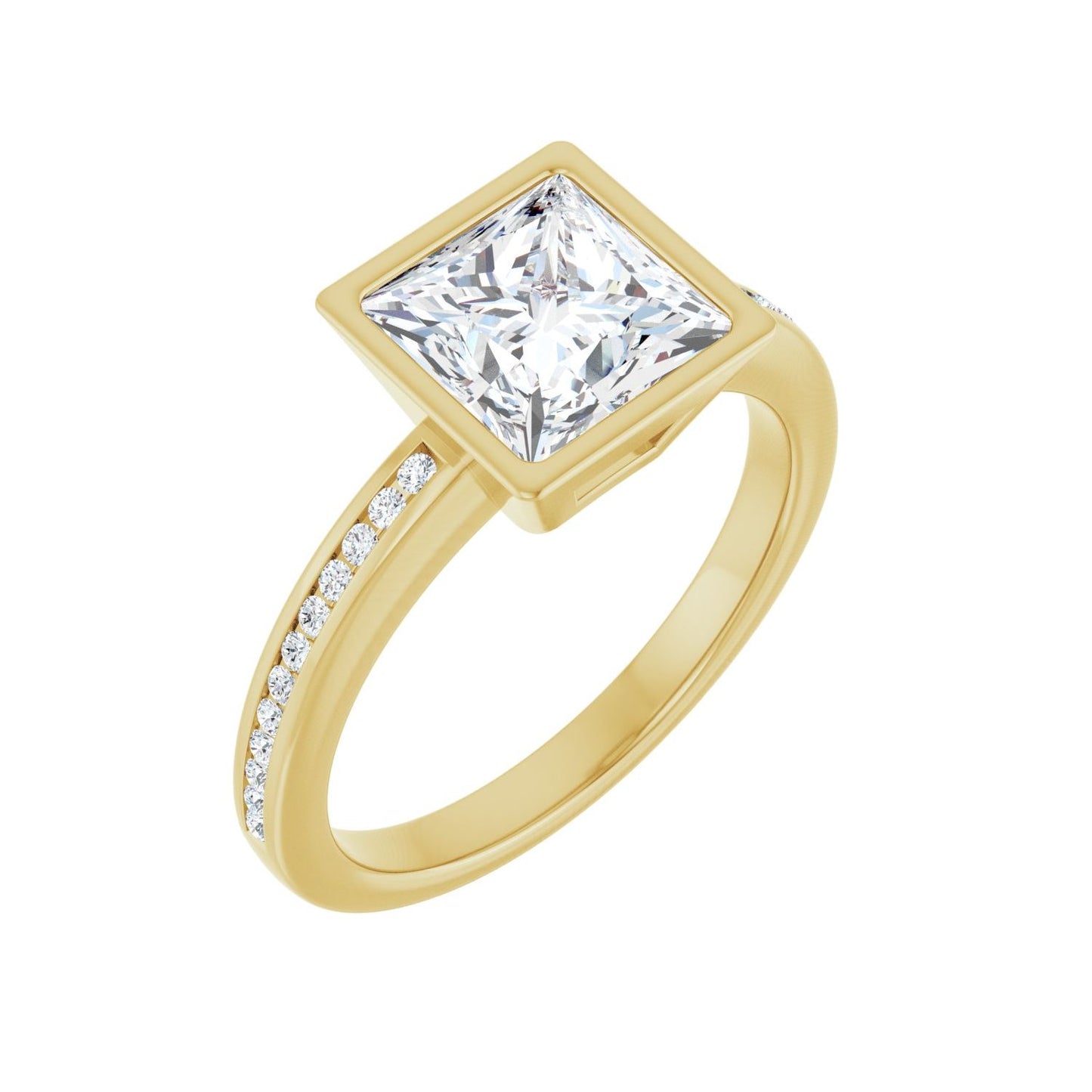 Square Bezel-Set Solitaire Engagement Ring | Metal Type=14K Yellow Gold | Center Stone Size=2 CT | Image 1