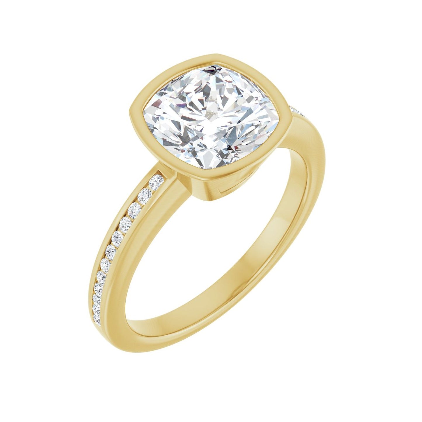 Cushion Bezel-Set Solitaire Engagement Ring | Metal Type=14K Yellow Gold | Center Stone Size=3 CT | Image 1