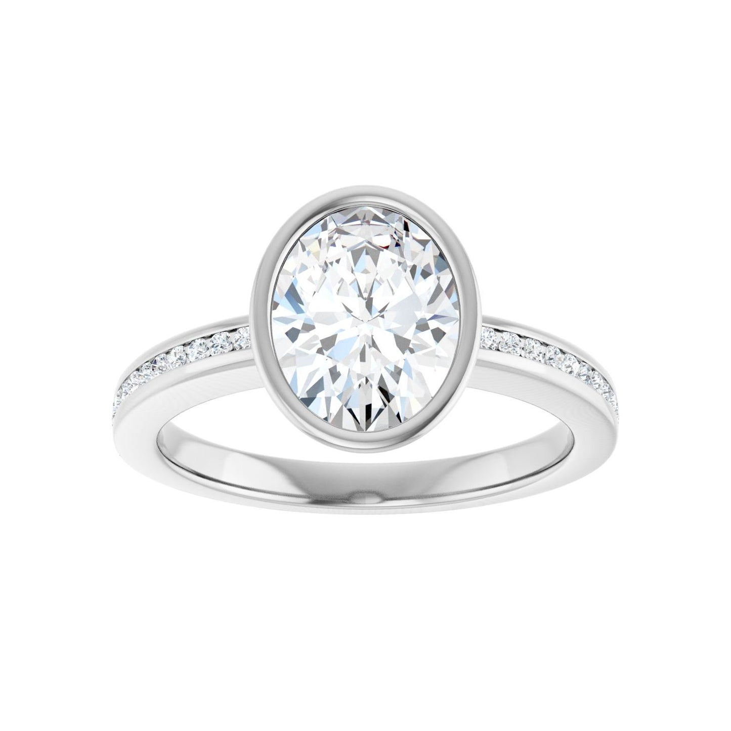 Oval Bezel-Set Solitaire Engagement Ring | Metal Type=14K White Gold | Center Stone Size=2 CT | Image 3